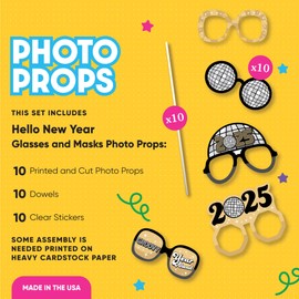 Big Dot of Happiness Disco New Year Glasses - Paper Card Stock Groovy 2025 NYE Party Photo Booth Props Kit - 10 Count