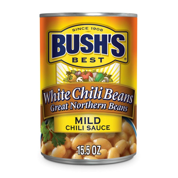 BUSH'S BEST Canned White Chili Beans (Pack of 12), Source of Plant Based Protein and Fiber, Low Fat, Gluten Free, 15.5 oz