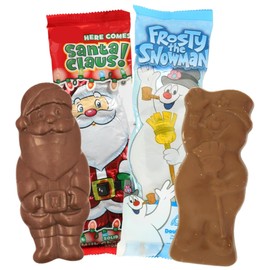 Festive Christmas Candy Bars, Snowman and Santa Shaped Solid Milk Chocolate, Stocking Stuffers, 2 Ounces Each, (Pack of 2)