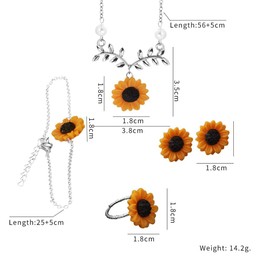 Clataly Sunflower Necklace Earrings Bracelet Set Boho Resin Petal Pendant for Women Jewellery Accessories (Silver)