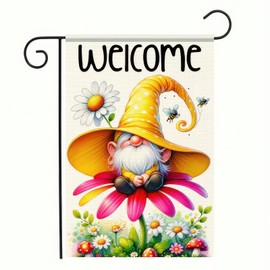 BlissYard Spring Summer Gnome Garden Flag 12x18 Double Sided Summer Bee Daisy Flowers Yard Flag Outdoor Home Decorative Daisy Floral Welcome Holiday Yard Outdoor Decorative Banner