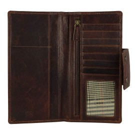 Billetera larga con bloqueo RFID de piel auténtica – clásico plegable para hombre por Mou Meraki (rojo café)