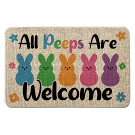 GAGEC Happy Easter Door Mat Welcome Bunny Colorful Rug Farmhouse Kitchen Decoration Indoor Outdoor Home Decor for Floor Front Mat 17 x 27 Inch