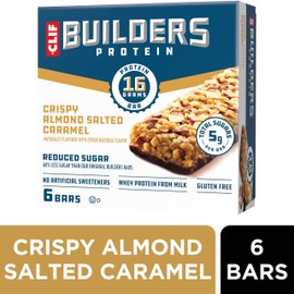 CLIF BUILDERS Protein Bars - Crispy Almond Salted Caramel - Reduced Sugar - Gluten Free - 16g Protein - No Artificial Sweeteners - 1.97 oz. (6 Pack)