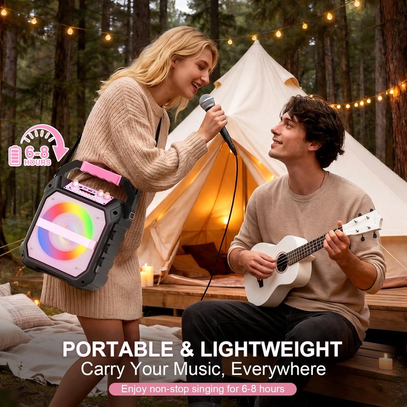 Bluetooth Karaoke Machine, Portable Karaoke with 2 Wireless Microphones, Karaoke
