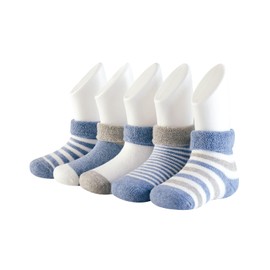 Adorel Baby Boys' Cotton Terry Lined Winter Stockings Pack of 5, Dark Blue Stripes