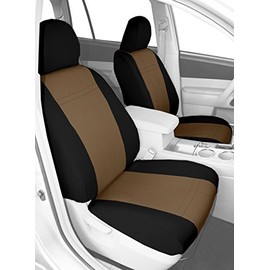 CalTrend Front Captain Chairs Seats, NeoSupreme Seat Covers for 2005-2010 Honda Odyssey Beige Insert with Black Trim