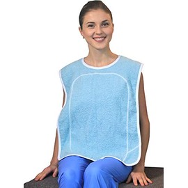 Waterproof Washable Blue Adult Terry Cloth Bib with Vinyl Backing & Hook and Loop Closure - Meal Time Clothing Protector (3)