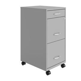 Pemberly Row 3 Drawers 29.52" Vertical Silver Metal Filing Cabinet Lockable Pre-Assembled Movable Legal/Letter Size for Home, Office