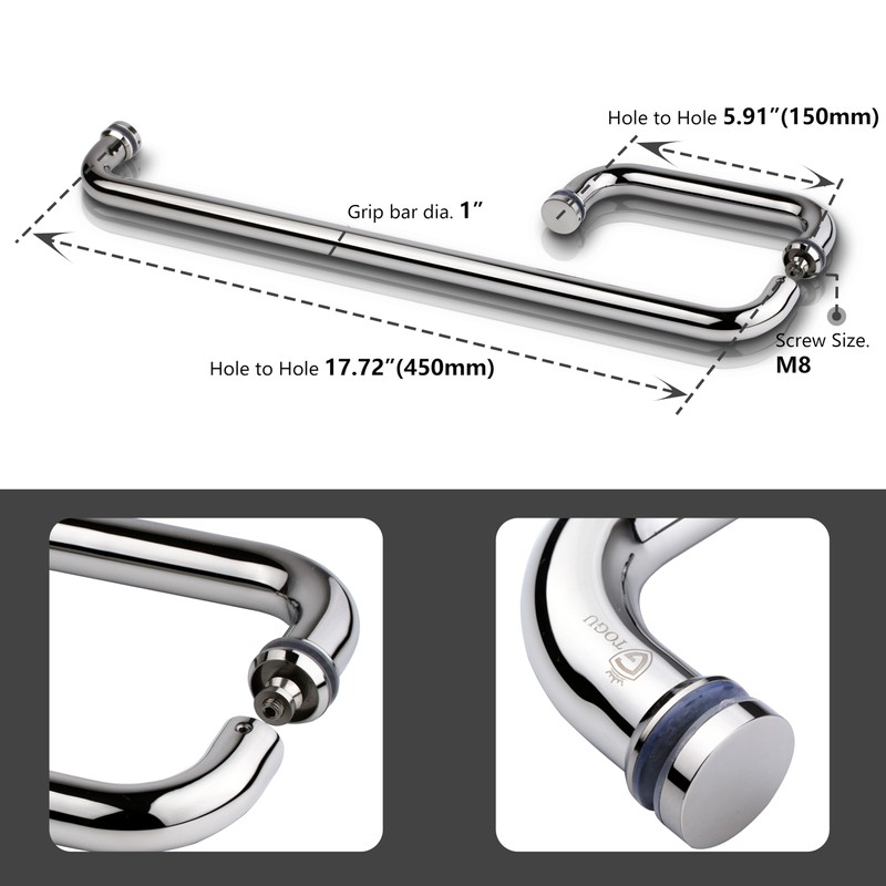 TOGU SUS304 Stainless Steel 6 "Shower Door Handle 18" Towel