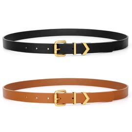 VONMELLI 2 Pack Damen Schmale Ledergürtel für Jeans Hosen Kleid Damen Dünner Taillengürtel Retro Vintage Gürtel mit Goldschnalle Schwarz + Braun Passform Taillenumfang 91-97cm