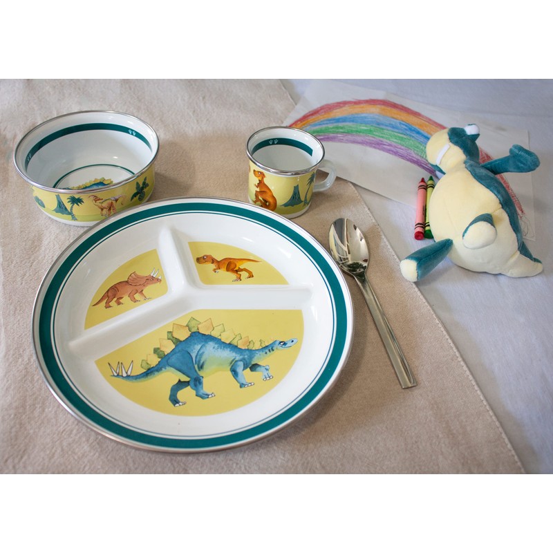 Golden Rabbit Enamelware - 3-piece Child Dinner Set (Dinosaurs)