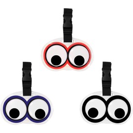 mciskin 3PCS Funny Cute Cartoon Googly Eyes Luggage Tags PVC Plastic Wiggle Eyes Luggage Tags with Elastic Band Travel Bag Labels Suitcase Tags Baggage Name Tags Travel Accessories
