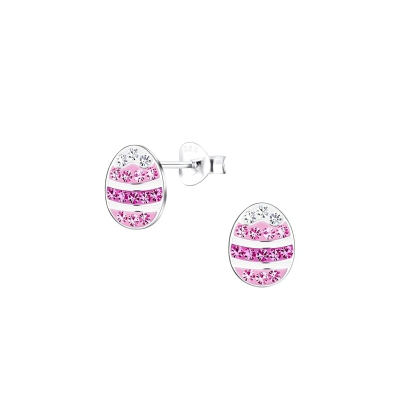 Pink Easter Egg Earrings with Crystal Stones 925 Sterling Silver