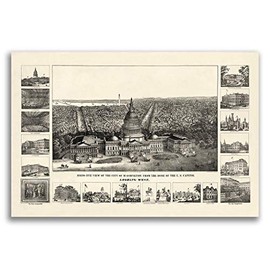 Magnet 1860 Washington DC Vintage Old Panoramic City Map Magnet Vinyl Magnetic Sheet for Lockers, Cars, Signs, Refrigerator 5"