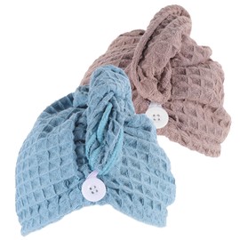 OATIPHO 2Pcs Microfiber Hair Towel Wrap Set Ultra-Absorbent Quick Drying Turbans for Wet Hair Comfortable Shower Cap for Women Buttons