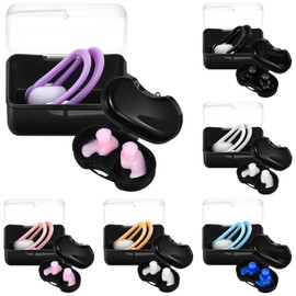 Arrowbash 6 Set Swimming Ear Plugs and Nose Clips Reusable Colorful Waterproof Silicone Ear Plugs Box Nose with Storage Box for Man Woman Swimmers Pool Bath Showering Surfing Kayaking