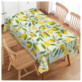 Walmsco Tablecloth Green Leaves Yellow Lemon Decor For Dining Room Kitchen Rectangular Table Cover 132 * 178cm