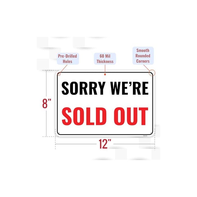1PC Sold Out Sign, 12 x 8 Inches - Aluminum