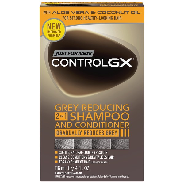 Just For Men Control GX 2-in-1 Shampoo & Conditioner, Gradually & Permanently Reduces Grey Hair With Each Wash, New Improved Formula – All Shades, 118 ml