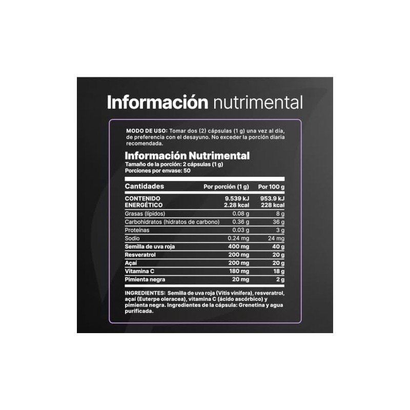 B Life Resveratrol 100 Cápsulas Antioxidante con Pimienta Negra