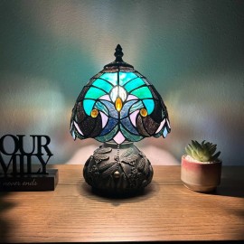 Enjoy Decor Lamps Tiffany Style Mini Table Lamp Green Brown Stained Glass Led Bulb Included H12“