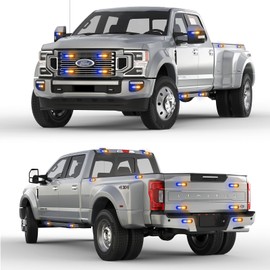 PKINGLAKE 8-Pcs 12 LED Sync Feature Emergency Strobe Grille Lights Ultra Slim Surface Mount Hazard Warning Flashing Light Bar for Firefighter/Construction/Police/Trucks/Vehicles/Car/SUV (Blue/Amber)