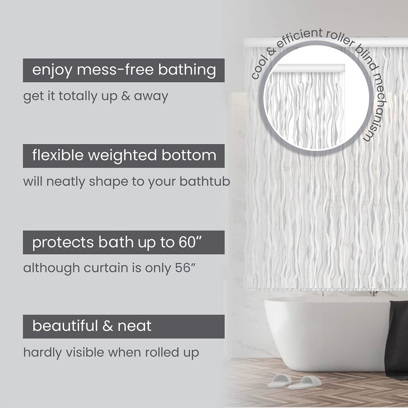 Jakooz Rollup Shower Curtain for Bathroom. Waterproof, 100% PEVA, Heavy