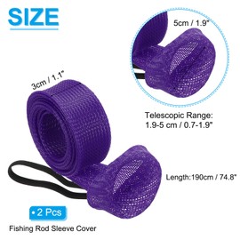 PATIKIL 75 Inch Rod Sock, 2 Pcs Fishing Rod Sleeve Cover Braided Mesh Pole Protector Gloves Fishing Tools Flat End for Spinning Fishing Rod Fly Rod Ice Rod Casting Rod, Purple