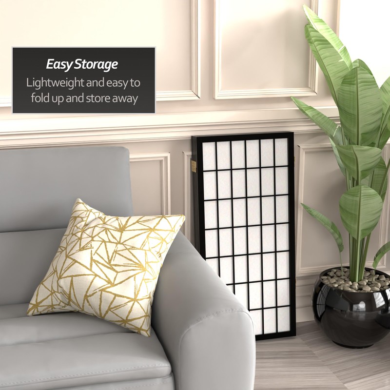 3 ft. Short Window Pane Shoji Screen - Black -