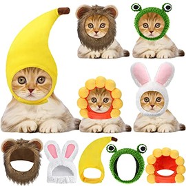 5 piezas de sombrero de gato adorable disfraz de conejo con orejas, divertido sombrero de gato para gatos y perros pequeños, gatito cachorro, accesorio de disfraz de fiesta para la cabeza (león, rana, conejo, girasol, plátano)
