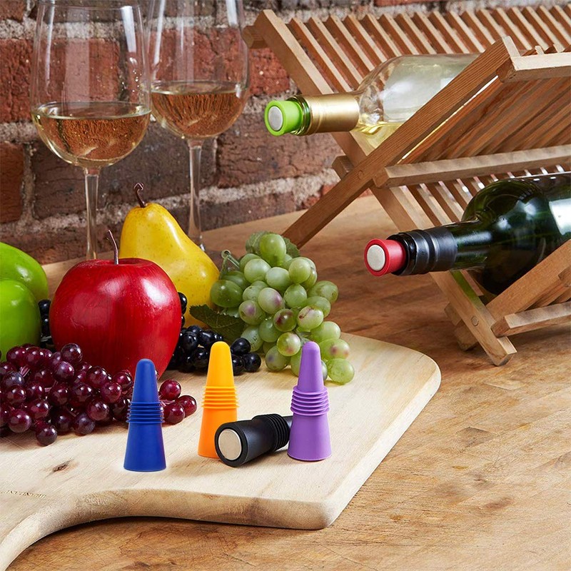 6PCS Wine Stoppers, AK1980 Silicone Reusable Sparkling Wine Bottle Stopper