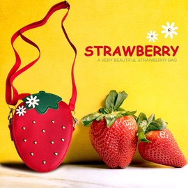Strawberry Shape CrossBody Novelty Purse Bag Gifts Shoulder Bags Wallet Fruit PU Shoulder Wallet for Women Girl (Red)