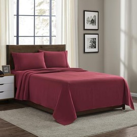 100% Cotton Flannel Sheets Full Size - Warm & Cozy Flannel Bed Sheets Set for Winter - Soft Brushed Cotton Bedding for Ultimate Comfort - Heavyweight Sheet Set, Full, Burgundy Red