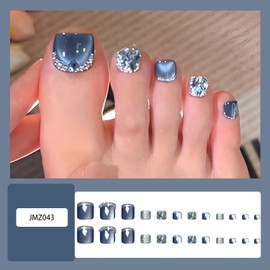 FIEONCIY Press on Toenails with Designs Acrylic Fake Nails for Toe Artificial False Nails with Charms Glue on Toe for Spring Summer Stick on Toenails for Women Girls(JMZ043)