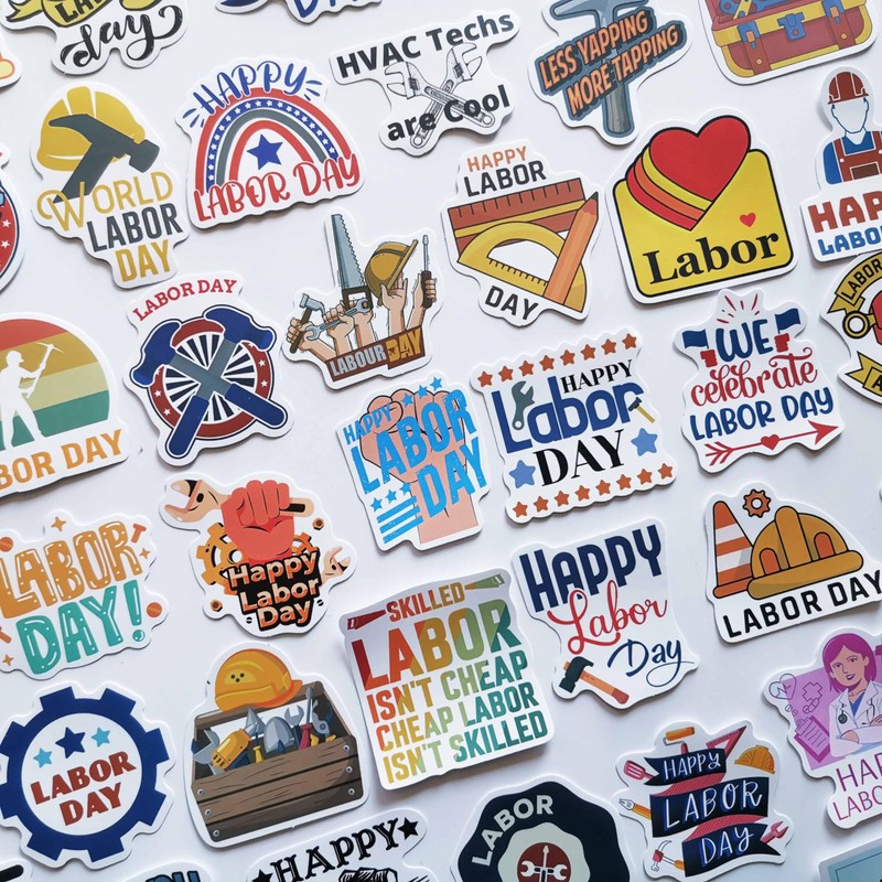 Generic 50Pcs Funny Labor Day Sticker Labor Union Decals Cute