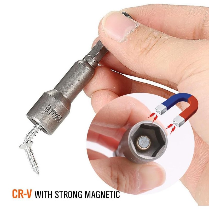 1/4" Hex Shank 6mm/7mm/8mm/9mm/10mm Drill Socket Kit,Power Nut Driver Bit