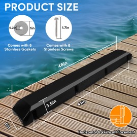 VEITHI Boat Dock Bumper with Screws,Black 48 inch Dock Bumper Guard for Dock,PVC Dock Bumpers Marine for Boat Dock Vertical Pole Post,Dock Bumper Fender for Horizontal Deck or Pier Fenders(1 Pack)