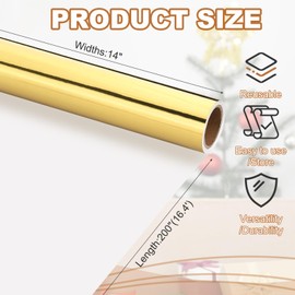 PATIKIL Metallic Wrapping Paper, 14 Inch x 200 Inch(16.4Ft) Foil Wrapping Paper Matte Gift Wrapping Paper Roll 120 GSM for Gift Christmas Wedding Birthday Women Men, Gold Tone