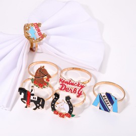 6PCS Kentucky Derby Napkin Rings Set Derby Horseshoe Napkin Ring Enamel Race Horse Riding Suit Napkin Holder Rings for Table Decor Horse Race Day Derby Party Table Place Settings Decorations