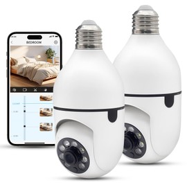 Xuzimaoyi Light Bulb Security Camera, Ring Camera 2.4G Hz WiFi Camera for Home Security with Spot Light, 355 Degree Panoramic, Motion Detection and Alarm, 24/7 Recording (2 x Light Bulb)