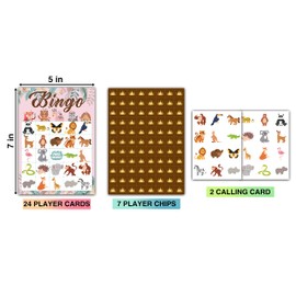 Jungle Animal Bingo Party Game Cards, Safari Theme Party Favor Decor, 24 Players for Kids Party Games Supplies, Classroom Family Activities