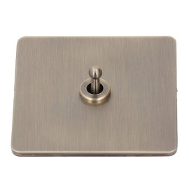 AC250V Single Pole Toggle Switch Antique Bronze Texture Stainless Steel Panel 1 Gang 2 Way Power Switch for Home Decoration Flame Retardant PC Base Illuminated Light Switch