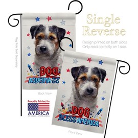 Breeze Decor Patriotic Black Jack Russell Garden Flag Set with Stand Animals Dog Puppy Spoiled Paw Canine Fur Pet Nature Farm Animal Creature Small Gift Yard House Banner Made in USA 13 X 18.5