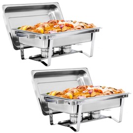 SUPER DEAL Newest 2 Pack 8QT Food Warmer, Rectangular Chafing Dish Buffet Set w/Foldable Frame Legs, Stainless Steel Full Size Chafer Dish for Parties