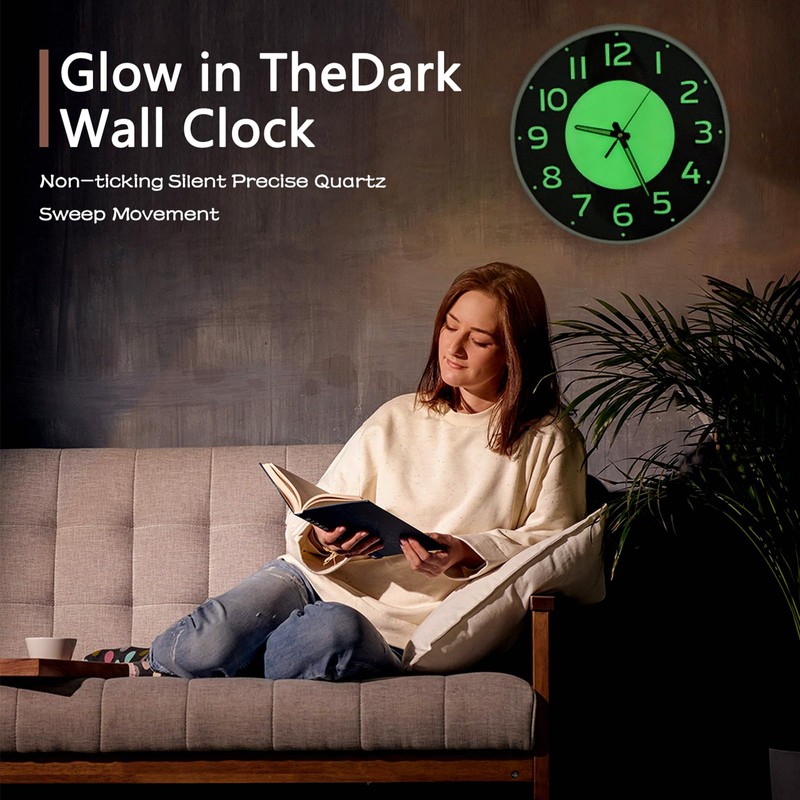 Oxmidud 12 Inch Glow in the Dark Wall Clock,Battery Operated