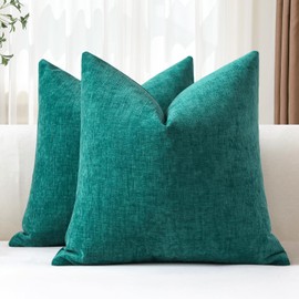 JOTOM Set of 2 Chenille Cushion Covers, Decorative Soft Plain Throw Cushion Cover, Modern Cushion Covers, Sofa Cushion, Decorative Cushion Cover for Living Room, Bedroom, Decoration (60 x 60 cm, Teal)