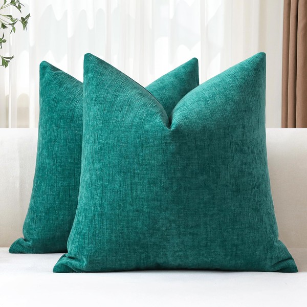 JOTOM Set of 2 Chenille Cushion Covers, Decorative Soft Plain