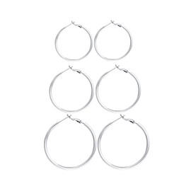 3 Pairs Sterling Silver Hoop Earrings - 14k White Gold Plated Hoop Earrings Big Hoop Earrings Set Silver Hoop Earrings for Women Valentine's Day Gift Jewelry(20MM 30MM 40MM)