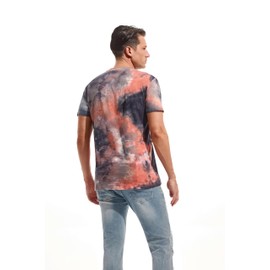 KLIEGOU Men's Hipster Tie-Dyed T Shirt - Soft Fitted Print Tee for Men 571 Gray-Orange L